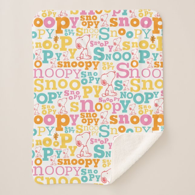 Manta Sherpa Snoopy Pastel Text Pattern (Anverso)