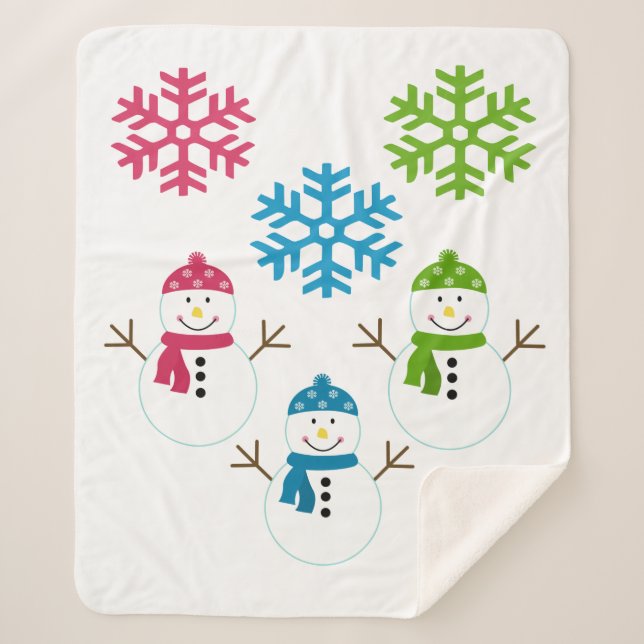 Manta Sherpa Snowman Snowflakes Invierno Decoración Agradable (Anverso)