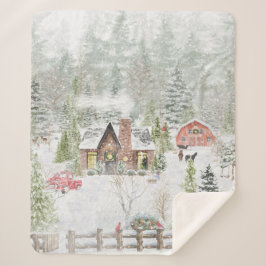 Manta Sherpa Snowy Winter Navidades Cabin Scene