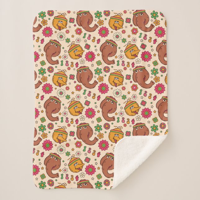 Manta Sherpa Snuffleupagus y Big Bird Groovy Flower Pattern (Anverso)