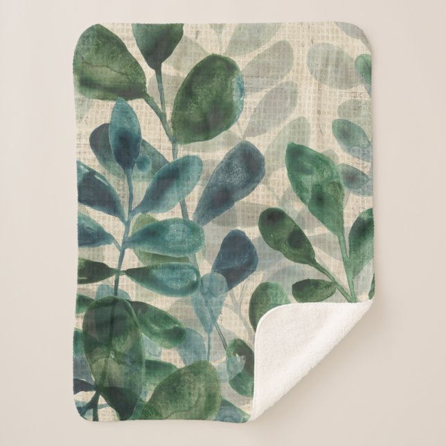 Manta Sherpa Sofisticación Verdant - Hojas Tropicales (Anverso)