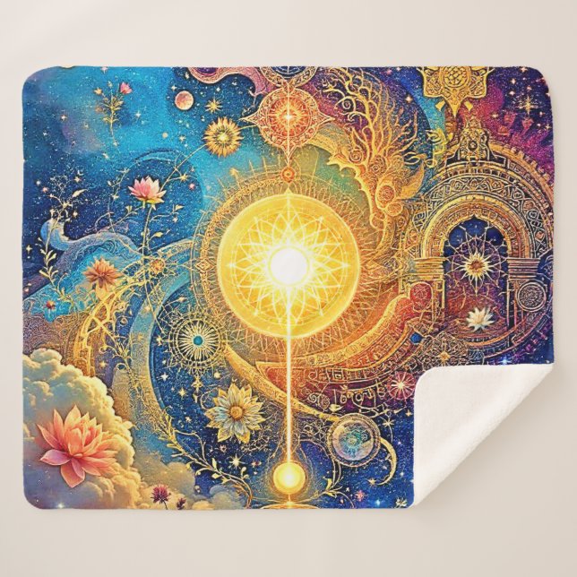 Manta Sherpa Sol cósmico Mandala Art (Anverso (horizontal))