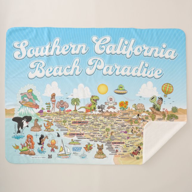 Manta Sherpa Southern California Beach Paradise Fleece Blanket (Anverso (horizontal))