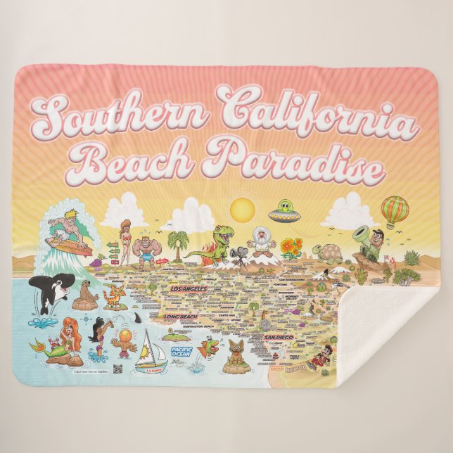 Manta Sherpa Southern California Beach Paradise Fleece Blanket (Anverso (horizontal))