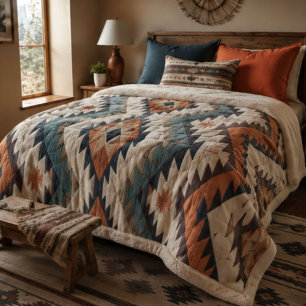 Manta Sherpa Southwestern Geometric Aztec Rust Orange Navy