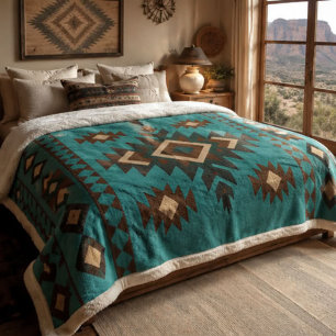 Manta Sherpa Southwestern Geometric Turquoise Brown Aztec Style