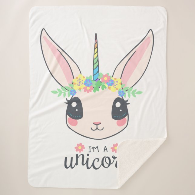 Manta Sherpa Soy un conejo unicornio (arte lindo para Chicas) (Anverso)