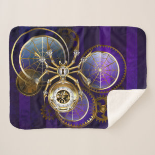 Manta Sherpa Spider Steampunk sobre fondo morado