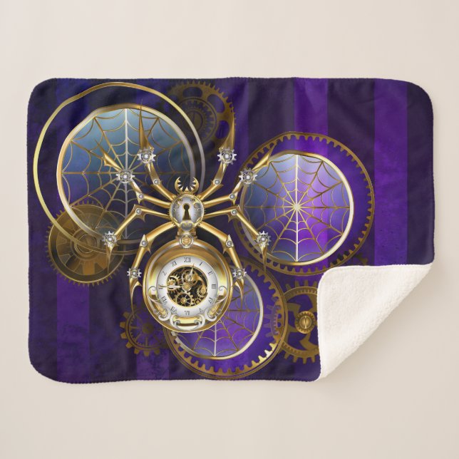 Manta Sherpa Spider Steampunk sobre fondo morado (Anverso (horizontal))