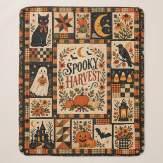 Manta Sherpa Spooky Harvest Vintage Halloween Patchwork
