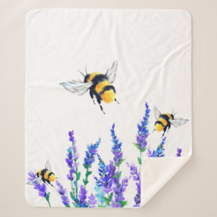 Manta Sherpa Spring Flowers and Bees Flying Sherpa Blanket