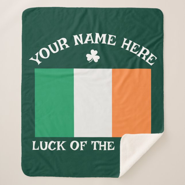 Manta Sherpa St Patrick's Day Ireland Flag Custom Name Shamrock (Anverso)