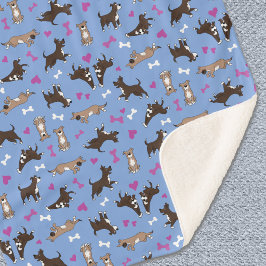 Manta Sherpa Staffy Lab Cute Perrito Huesos Blancos Corazones R