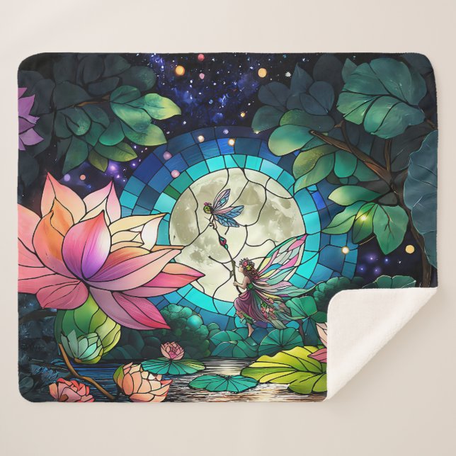 Manta Sherpa Stained Glass Little Fairy With Dragonfly (Anverso (horizontal))