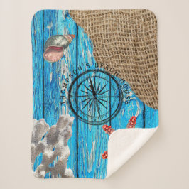 Manta Sherpa Starfish Rústico Nautical Blue Wood