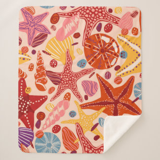 Manta Sherpa Starfishes, cáscaras y piedras dibujadas a mano pl