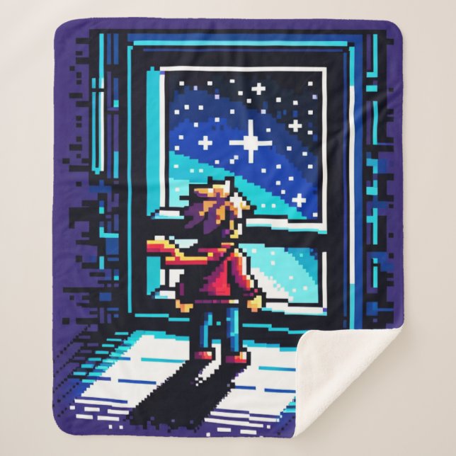 Manta Sherpa Stargazer en la ventana Dreamy Pixel Art Night Sky (Anverso)