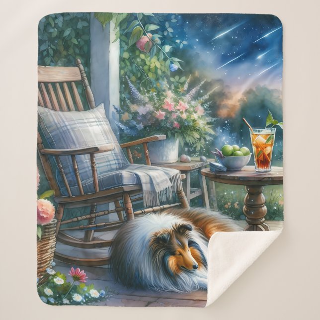 Manta Sherpa Starlit Garden Porch Sheltie Dream (Anverso)
