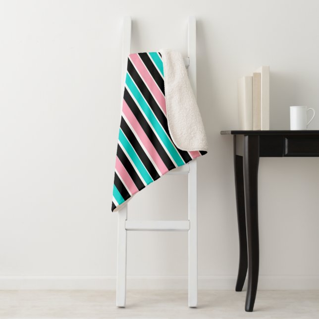 Manta Sherpa Stripes in Black Pink and Blue (In situ)