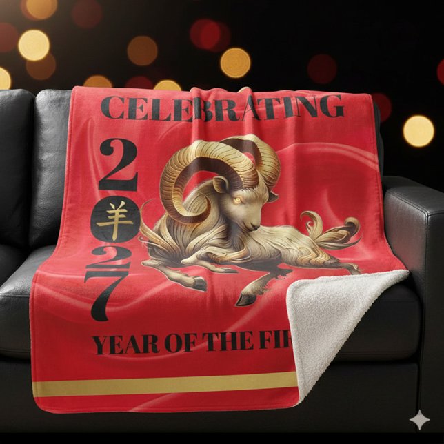 Manta Sherpa Stunning Red Gold Chinese Year of Fire Goat 2027 (Stunning Red & Gold Chinese Year of the Fire Goat 2027 Large Sherpa Blanket Cover Photo)