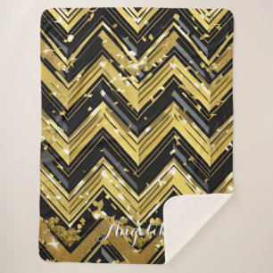 Manta Sherpa Su nombre aquí en Chevron Black and Gold