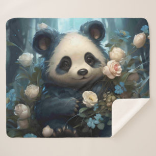 Manta Sherpa Suave oso panda entre Rosas de la selva