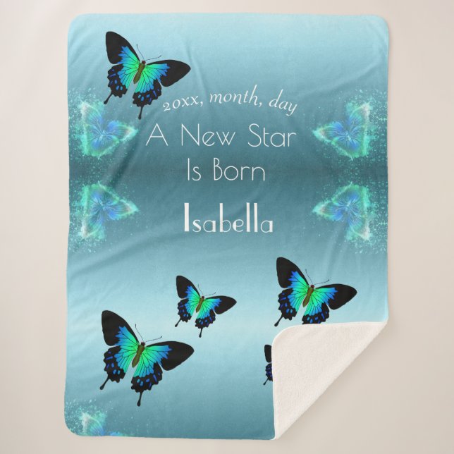 Manta Sherpa Sublime Gorgeo Aqua Turquoise Butterflies Sherpa (Anverso)