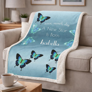 Manta Sherpa Sublime Gorgeo Aqua Turquoise Butterflies Sherpa