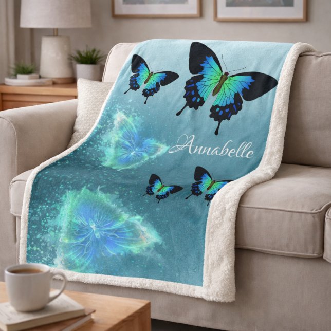Manta Sherpa Sublime Gorgeous Aqua Turquoise Butterflies (Subido por el creador)