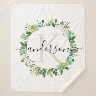 MANTA SHERPA SUCCULENT WREATER FOLIAGE WATERCOLOR MONOGRAM