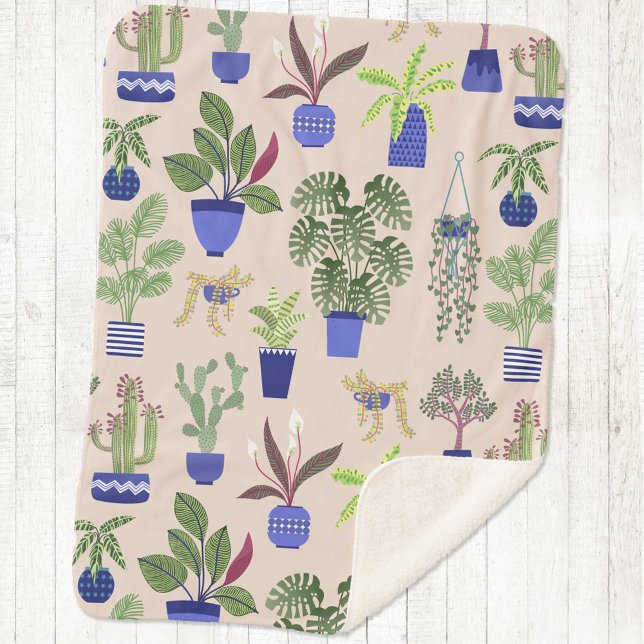 Manta Sherpa Suculento Hogar Cactus Cacti (Cactus, succulent and houseplant blush pink sherpa blanket)