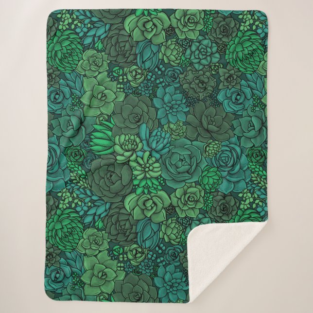 Manta Sherpa Suculento jardín en verde (Anverso)