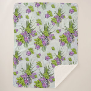 Manta Sherpa Suculentos tonos de verde marino y de lavanda
