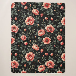 Manta Sherpa Sueño floral negro