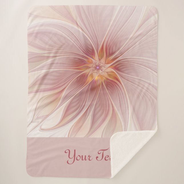 Manta Sherpa Sueño floral rosa Resumen Flor moderna Texto (Anverso)
