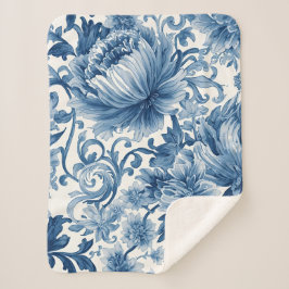 Manta Sherpa Sueños Azules | Chinoisería de Acuarela Floral
