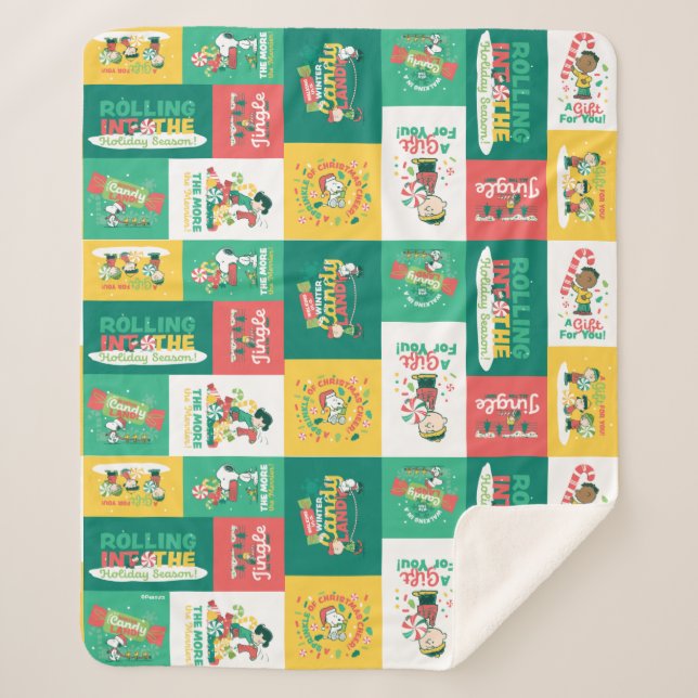 Manta Sherpa Sueños de menta de maní | Patrón de vacaciones (Anverso)