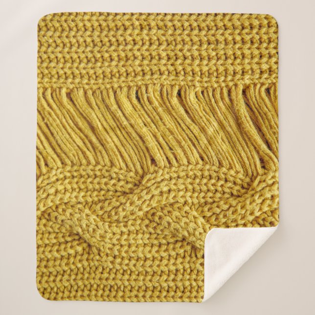 Manta Sherpa Suéter amarillo acogedor: fondo texturado (Anverso)