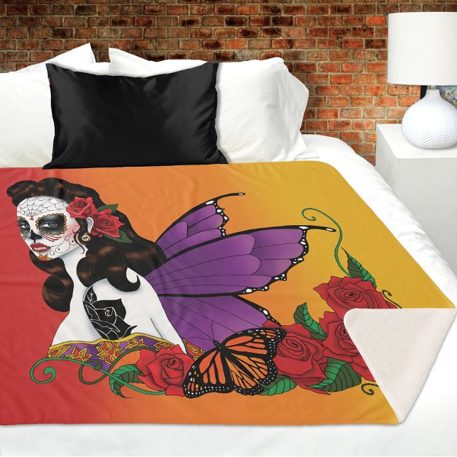 Manta Sherpa Sugar Skull Fairy Sunset (Subido por el creador)
