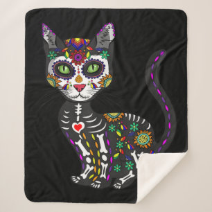 Manta Sherpa Sugar Skull Mexican Cat Halloween Day Of The Dead