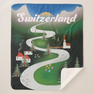 Manta Sherpa Suiza poster de vacaciones al estilo vintage