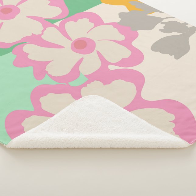 Manta Sherpa Summer Daisies Color Blocks Modern Floral  (3/4)