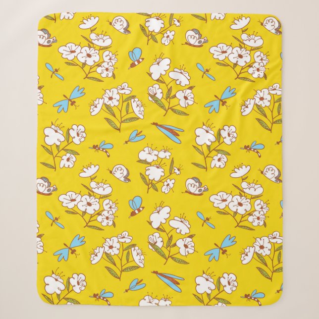 Manta Sherpa Summer seamless pattern with blossoming plants and (Anverso)