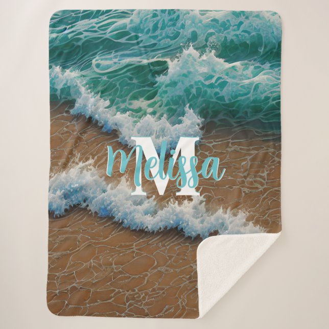 Manta Sherpa Summertime monograma en el mar (Anverso)
