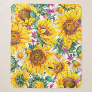 Manta Sherpa Sunflower acuarela verano vintage sin costuras