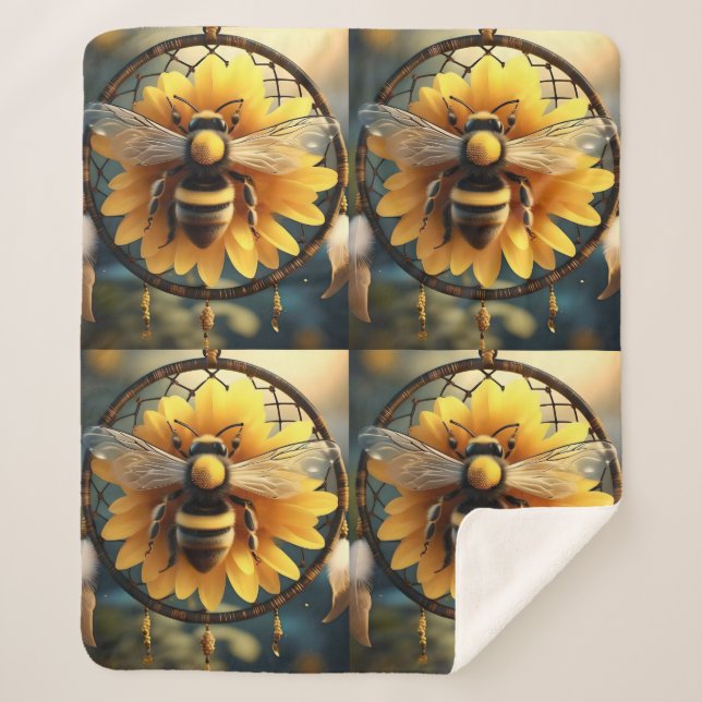 Manta Sherpa Sunflower Bee Dreamcatcher, (Anverso)