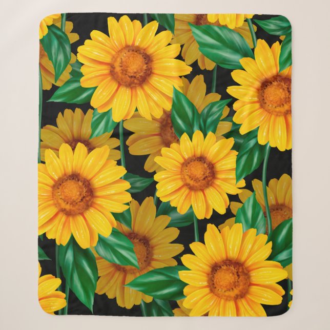 Manta Sherpa Sunflower seamless pattern. Background with yellow (Anverso)