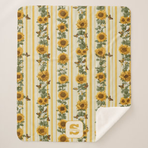 Manta Sherpa Sunflower y Butterflies en franjas amarillas