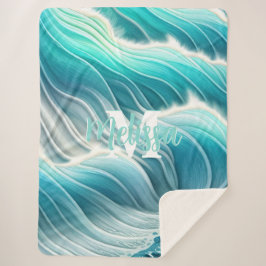 Manta Sherpa Sunny Pastel Ocean Waves Monograma