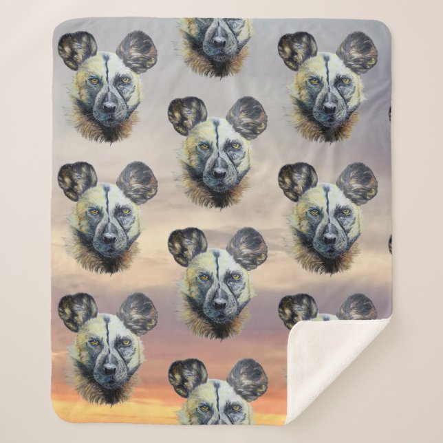 Manta Sherpa Sunrise African Wild Dog pone en peligro el arte o (Anverso)